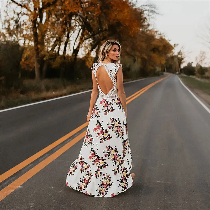 Backless Floral Hollow Out Summer Dress