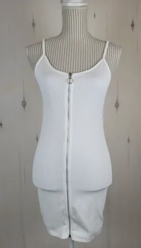 BERSHKA WHITE RIBBED FITTED DRESS LADIES SMALL EUC