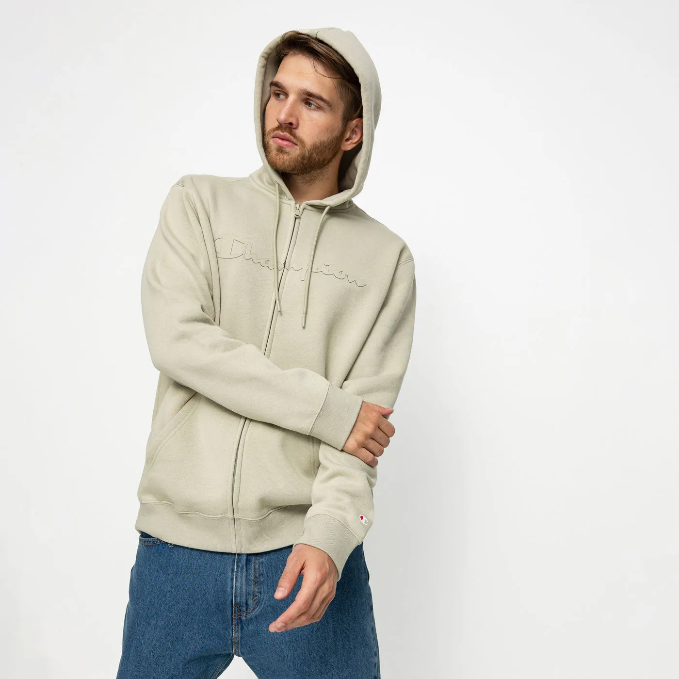 Champion Hoodie Full Zip Sweatshirt 217929 Beige