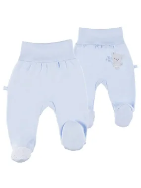 Footed Trousers, Embroidered Bear On Rear - Blue