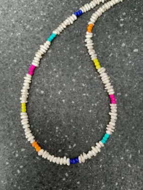 Freshwater pearl choker with colored beads