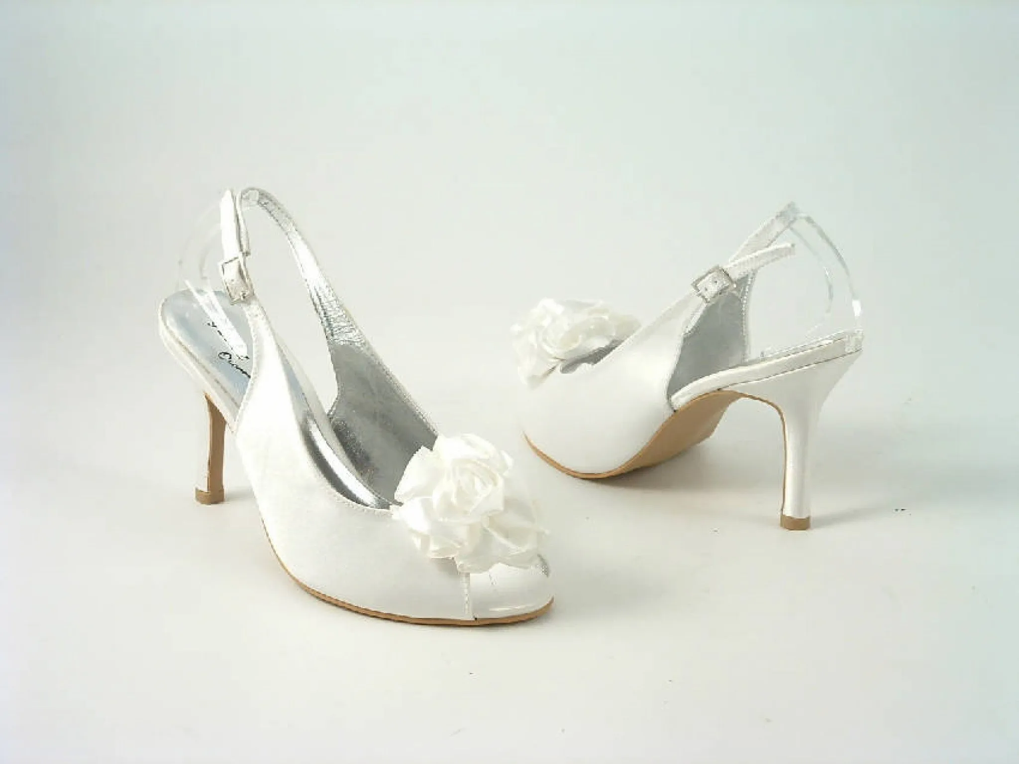 Glitz Shoes Occasions Ivory Satin Peep Toe Slingback