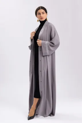 Grey Plain Open Abaya