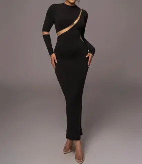 Nylon bodycon dress with mesh cutout