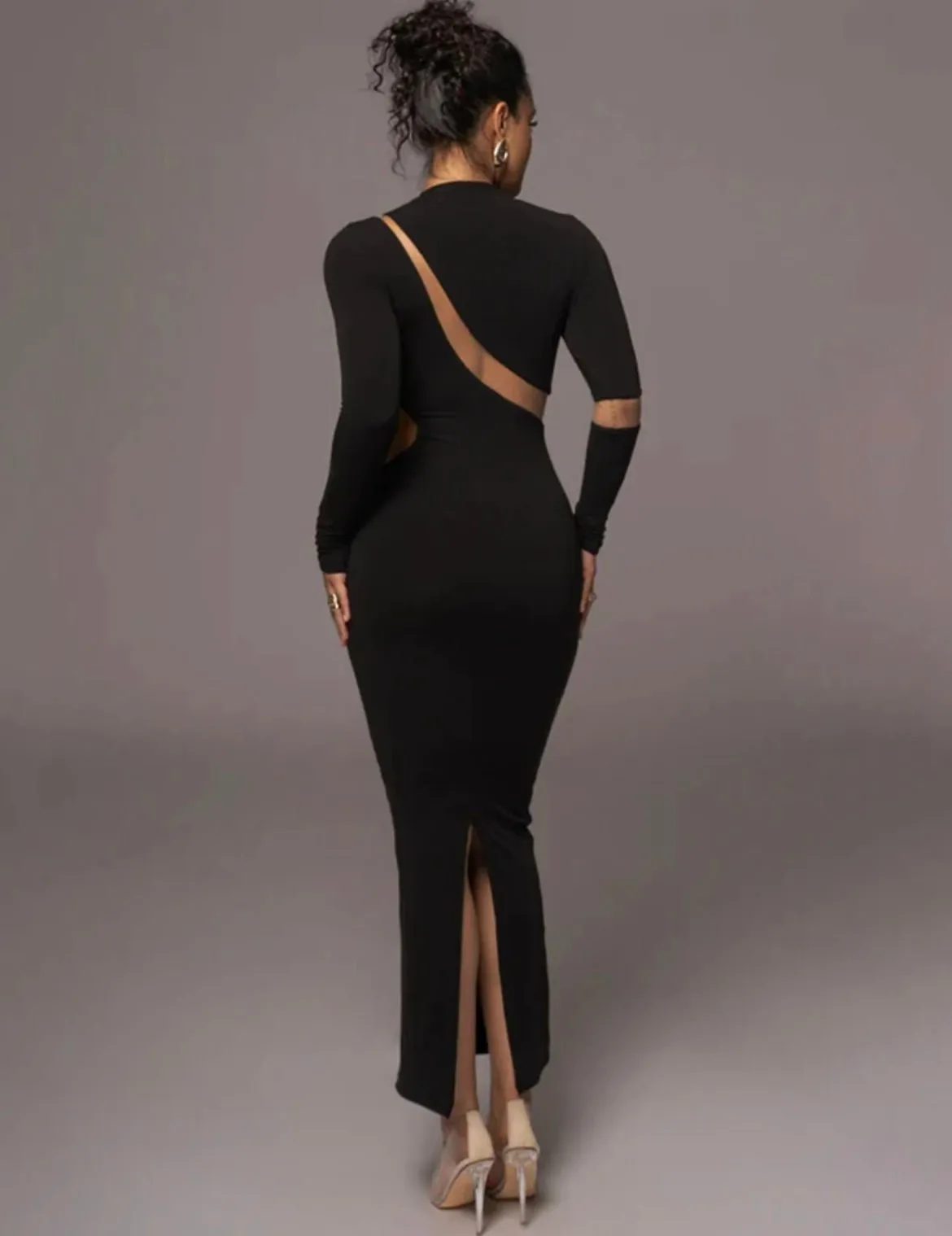 Nylon bodycon dress with mesh cutout